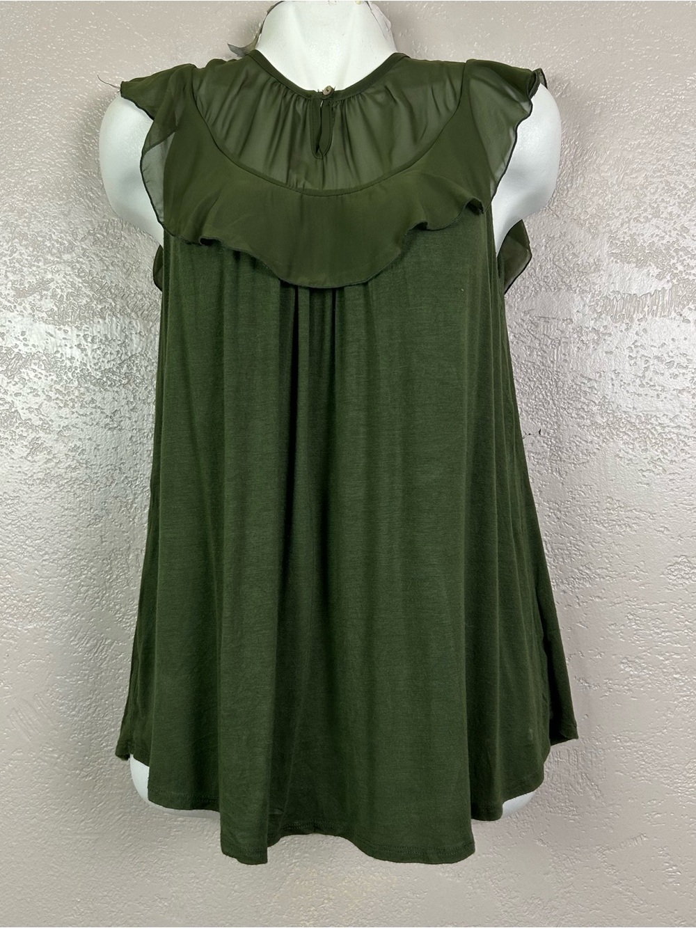 Choose 5 for $30 cha cha vente Olive Green Ruffle Yoke Sleeveless Camisole